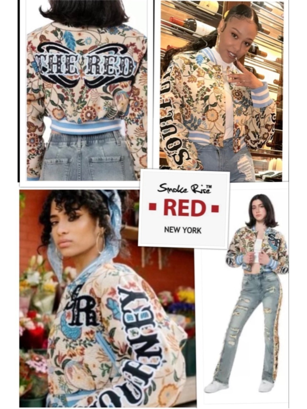 Unique Smoke Rise Red 90’s Style Tapestry Streetwear Crop Varsity Jacket size XL
